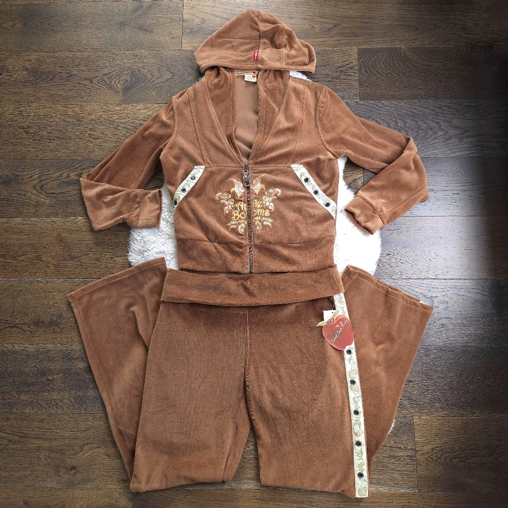 RARE Deadstock Vintage Apple Bottom Jeans Y2K 2000s Brown Velour Tracksuit